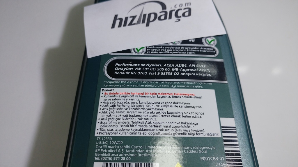Castrol Motor Yağı Magnatec Benzinli Dizel 10W40 A3/B4 1Lt