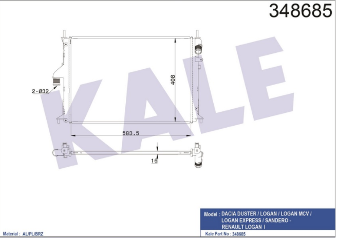 [KALE 348685] Logan Sandero 08- Komple Radyatör 8200735039