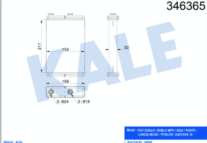 [KALE 346365] Doblo Punto Idea 1.3 1.9 Kalorifer Radyatörü Klimalı 46723042