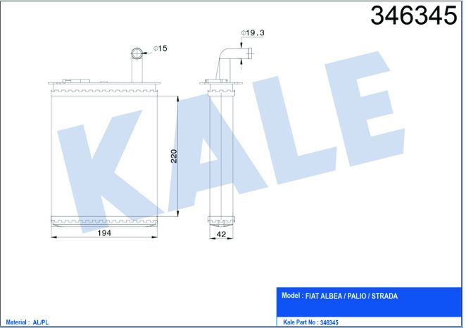 [KALE 346345] Albea Palio 1.4 Kalorifer Radyatörü 7078698