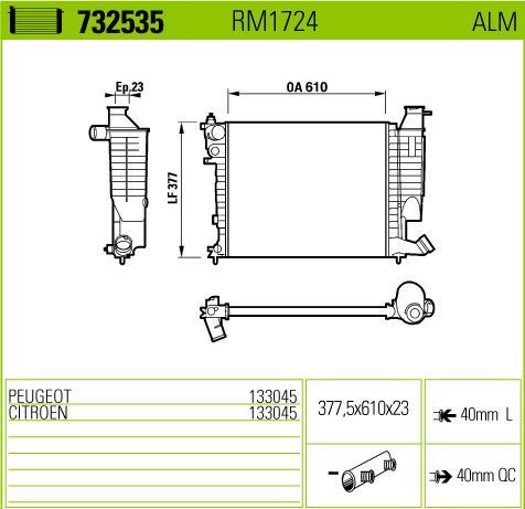 [VALEO 732535] P306 Xsara 1.8 1.6 Komple Radyatör Klimalı Segmanlı 1330.45