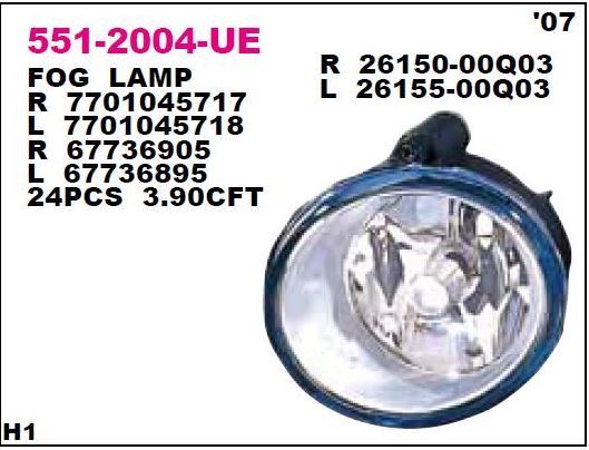 [5512004RUE] Megane 1 99-02 Trafic Laguna 1 99-02 Kango 03-08 Sağ Sis Farı 7701045717