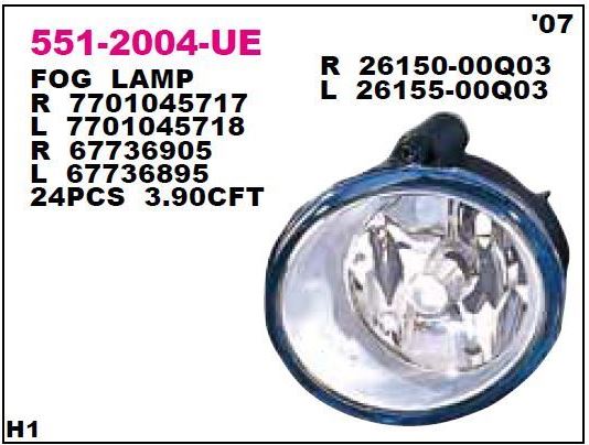 [5512004LUE] Megane 1 99-02 Trafic Laguna 1 99-02 Kango 03-08 Sol Sis Farı 7701045718