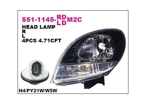 Kango 2003-2008 Komple Far Sol Siyah 7701062426
